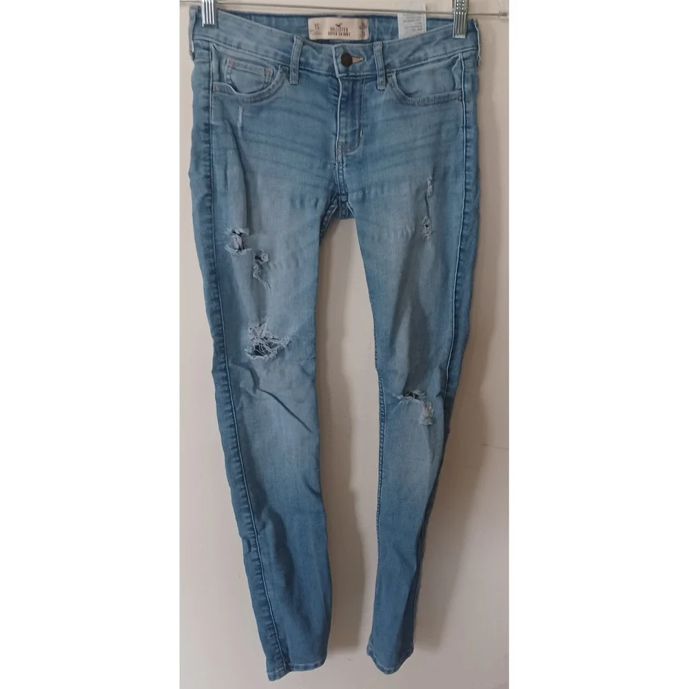 Hollister Super Skinny Jeans Women 1S W26 L27 Light Wash Distressed Y2K Grunge